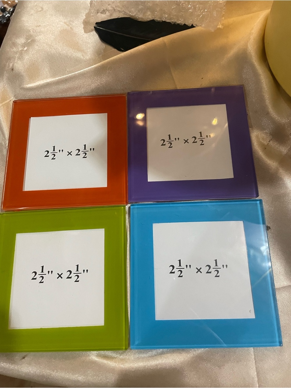 Kohl's Bright Glass Square Coaster Set frames- Orange, Purple, Green, Blue